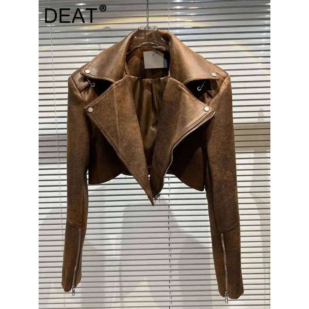 DEAT Women Street Motorcycle Personality Short PU Leather Jacket Long Sleeve Fashion Temperament 2024 Spring New 11D8791