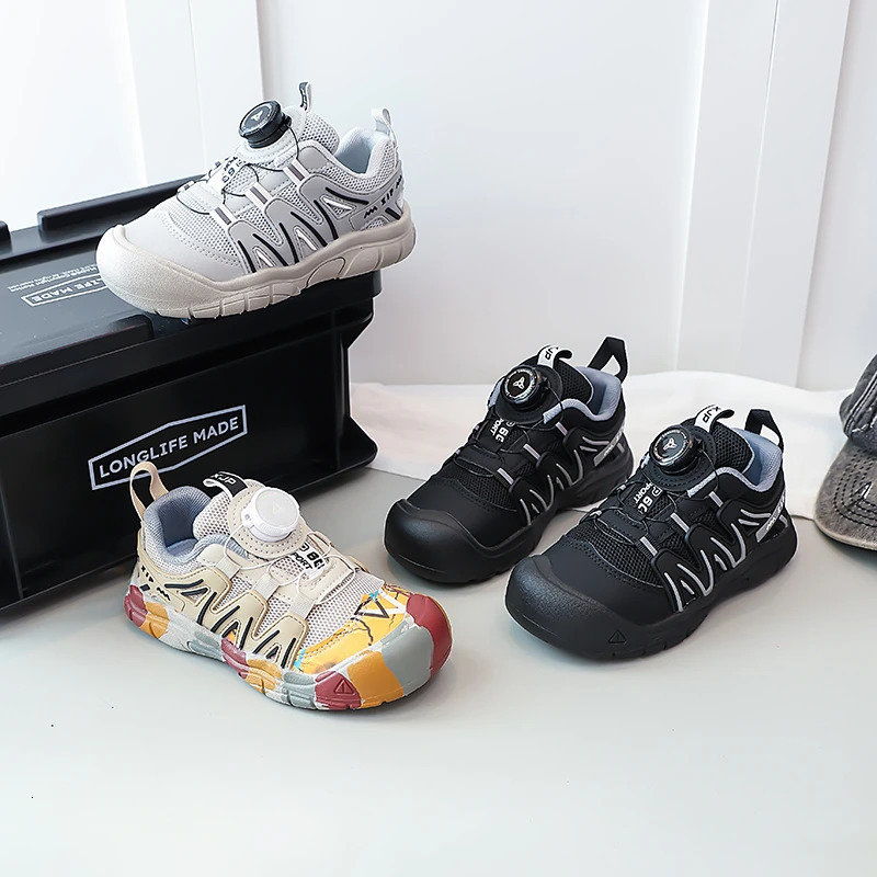 Boys Girls Tennis Shoes Toes Capped Breathable Kids Casual Rotating Button Autumn Children Sports Soft Sole 251022