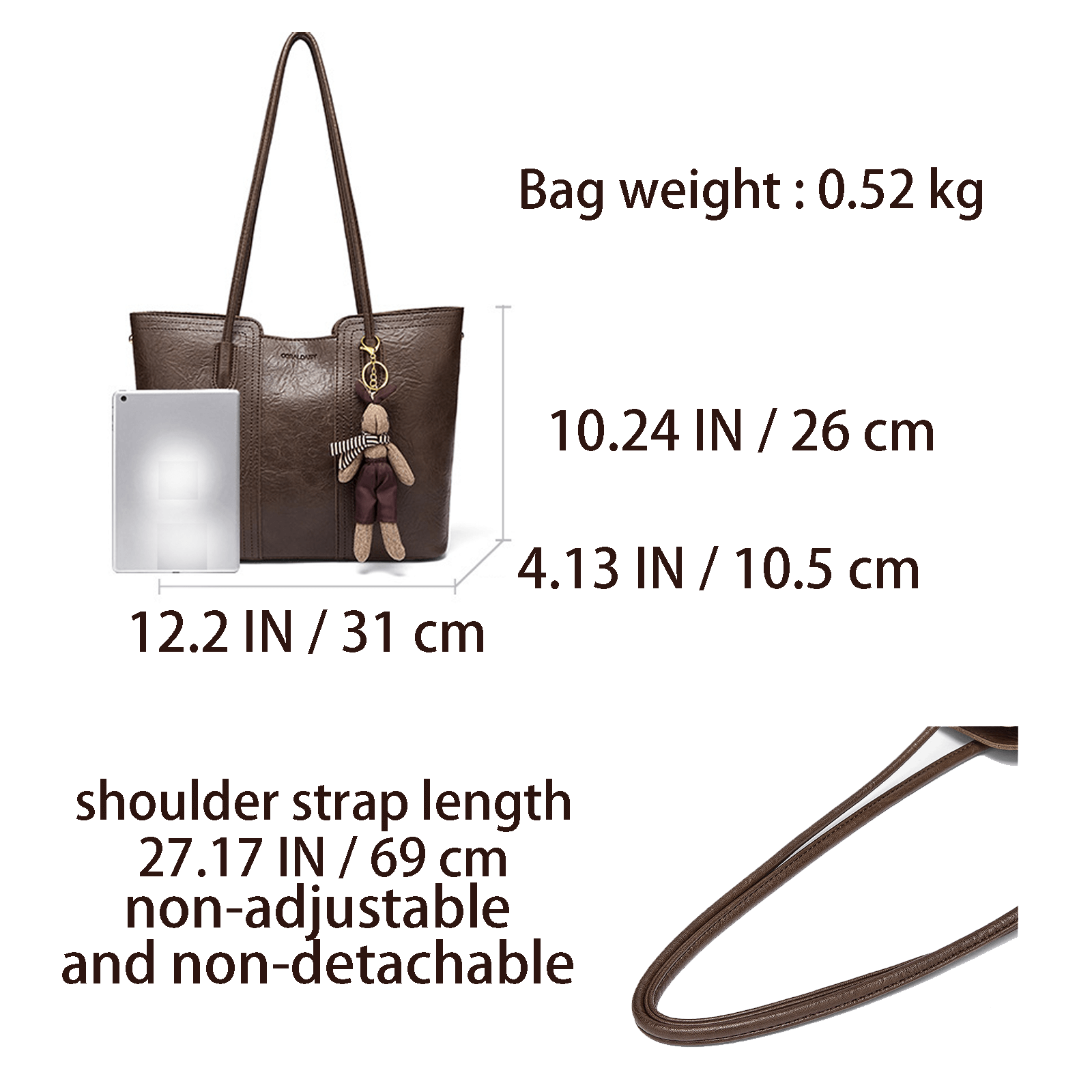 Women's Tote Bag, PU Vegan Leather Shoulder, Lady's Hobo Bag, Zipper Shopping Bag for Work, Travel, Gym