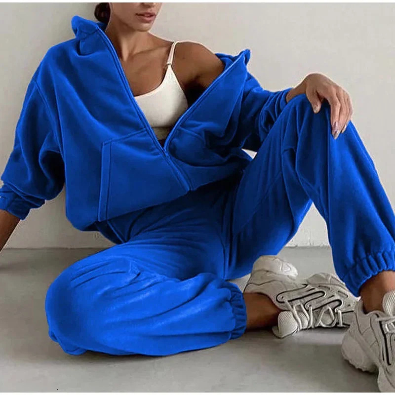 Women Tracksuit Autumn Winter Fleece Two Piece Sets Elegant Solid Oversized Warm HoodiesLong Pant Sports Suit Ensemble Femme 251010
