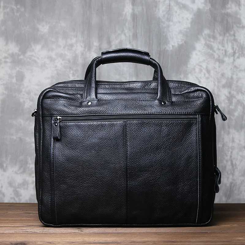 Business Genuine Leather Briefcase For Mens Top Layer Cowhide Double Zipper 156inch Computer Bag Minimalist Crossbody Handbag W251022