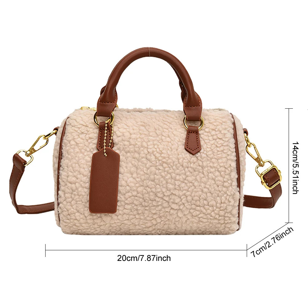 Fluffy Tote Purse For Womens Autumn Winter Plush Cylindrical Small Shoulder Bag Furry Zipper Crossbody Ladies Fuzzy Handbag 251018