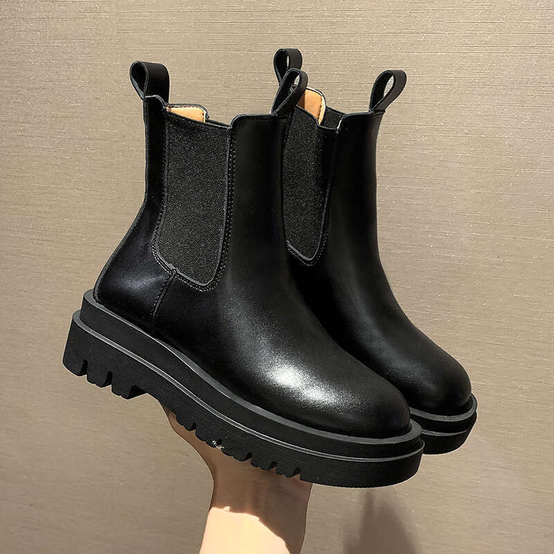 Free Shipping Slim Single for Women 2025 New Mid-Calf Ins Trend Martin Short Autumn Black Thick-Soled Chelsea Boots