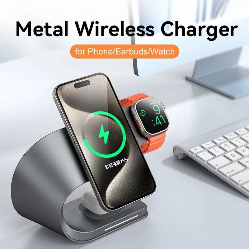 4 in 1 Wireless Charger Metal Shell Magnetic 15W Fast Charging Station Stand for iPhone 1217 Mobile Phones Airpods Watch J251114