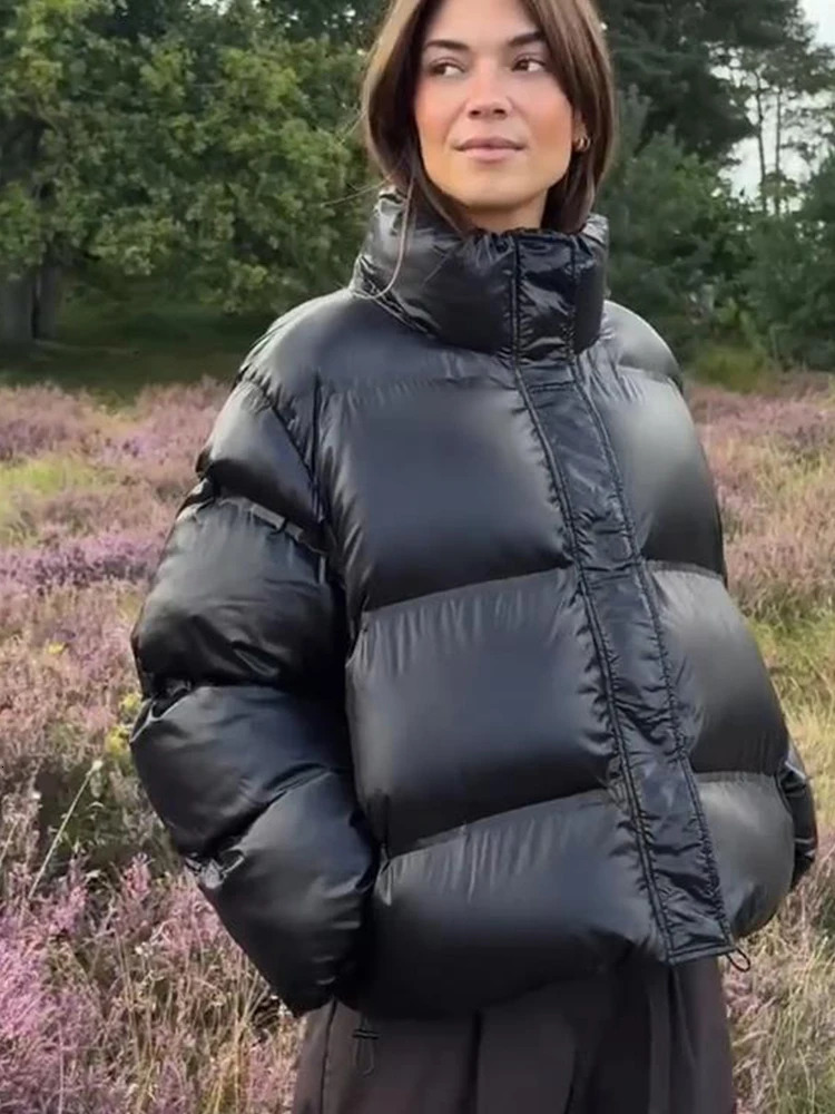 Womens Winter Cotton Coat Stand Collar Zipper Puffy Green Brown Thick Warm Down Jacket Female Street Lady in Outwear 251017