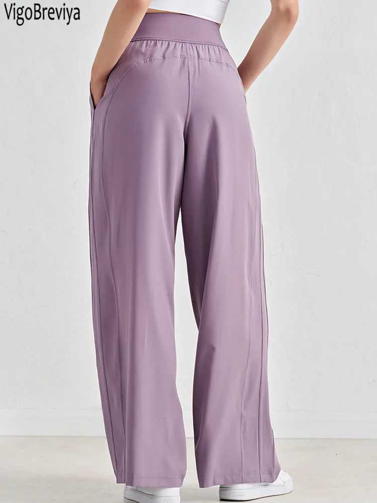 VigoBreviya 2025 Solid Loose Yoga Pants Women High Waist Pocket Fitness Sport Leggings Lady Gym Running Workout Wide Leg pantsT251022