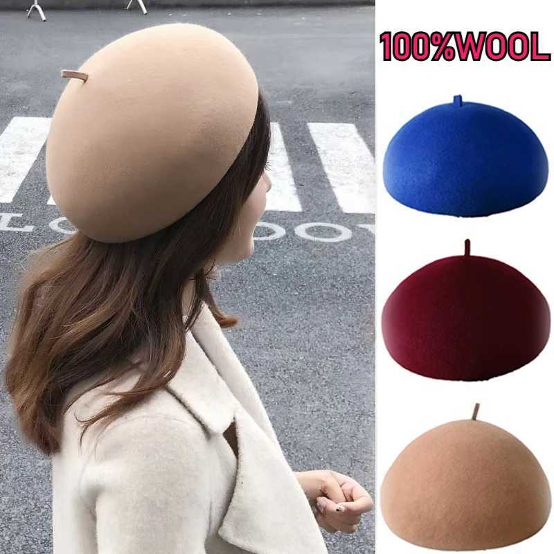 Autumn Winter Hard Top Berets 100 Wool British Style Vintage Pillbox Hat Threedimensional Painter Mushroom Womens Kepi Cap J251022