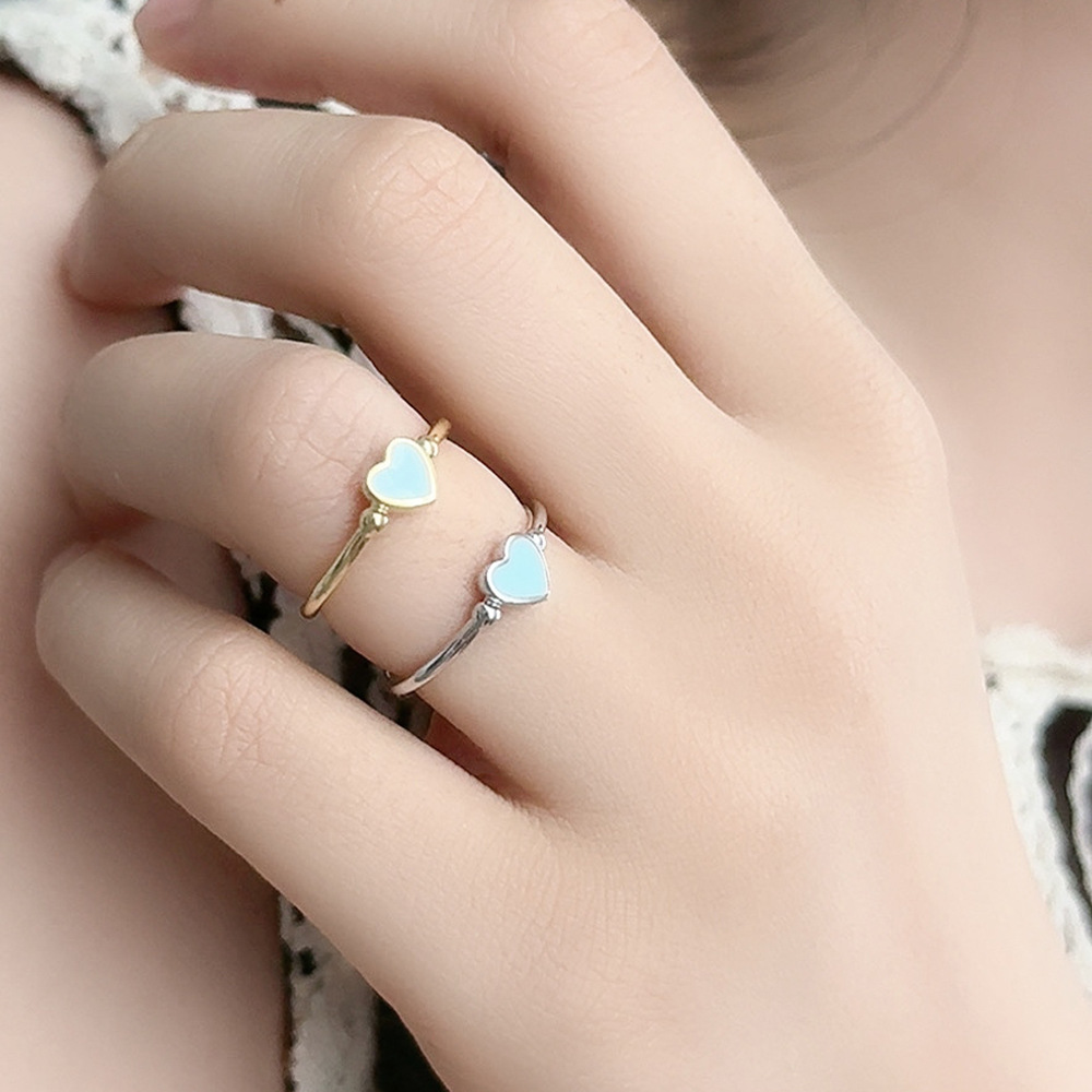TaiYang New S925 Sterling Silver Minimalist Blue Glow Heart Ring, Adjustable Stacking Blue Ring Gift for Women