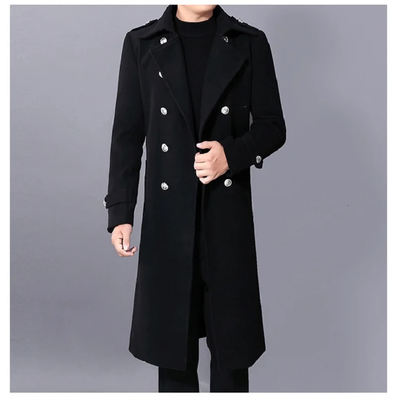 Long dust coat Men Winter Warm Trench Woolen Cloth Coat Mens Double Breasted Slim Casual Jackets Solid Business Outwear 251014