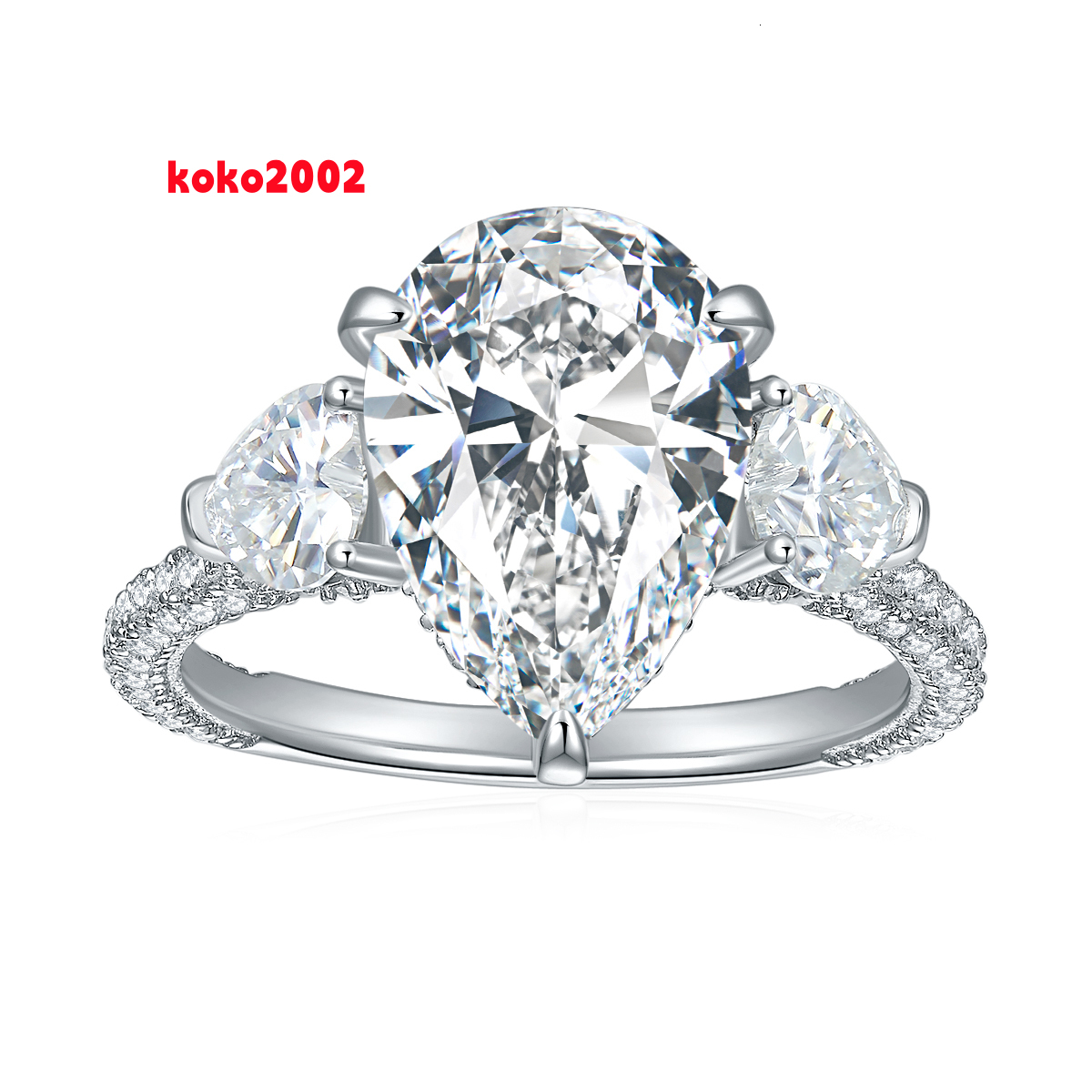 Customized Wedding Ring Pear 9x13mm 5CT Moissanite Gold Plated 925 Sterling Silver Moissanite Rings