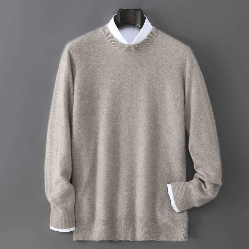 New Autumn And Winter Pure Wool Sweater Mens Round Neck Loose Thick Pullover Sweater Solid Color Cashmere Knitted Base SweatersXJ251022