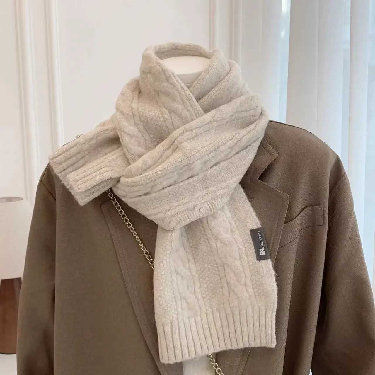 Knitted 100 Real Wool Scarf for Women Girls Winter Warm Thicken Wool Shawls and Wraps Twists Pattern Long Blanket Neckerchief J251022