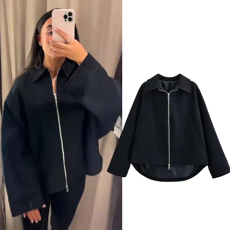 Womens Woolen Jacket Women Long Sleeve Zipper Leisure High Street Short Lady Autumn Winter Fashion Outerwears 251021