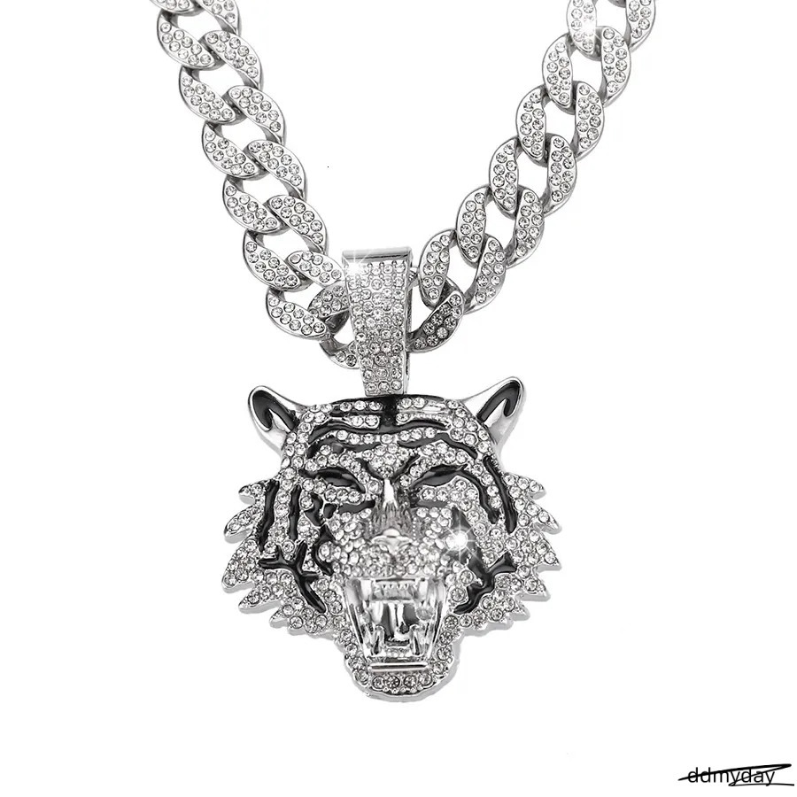 Men's Alloy Cuban Chain Necklace With 3D Tiger Pendant - Hip Hop Style Statement Jewelry Ddmyday