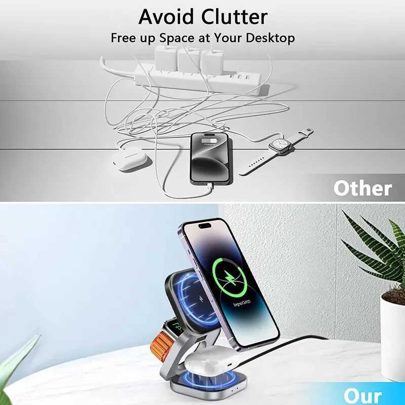 3 In 1 Foldable Magnetic Wireless Charger Stand For iPhone 15 14 13 Pro Max IWatch AirPods 32 Station Dock Fast Charging Holder J251114