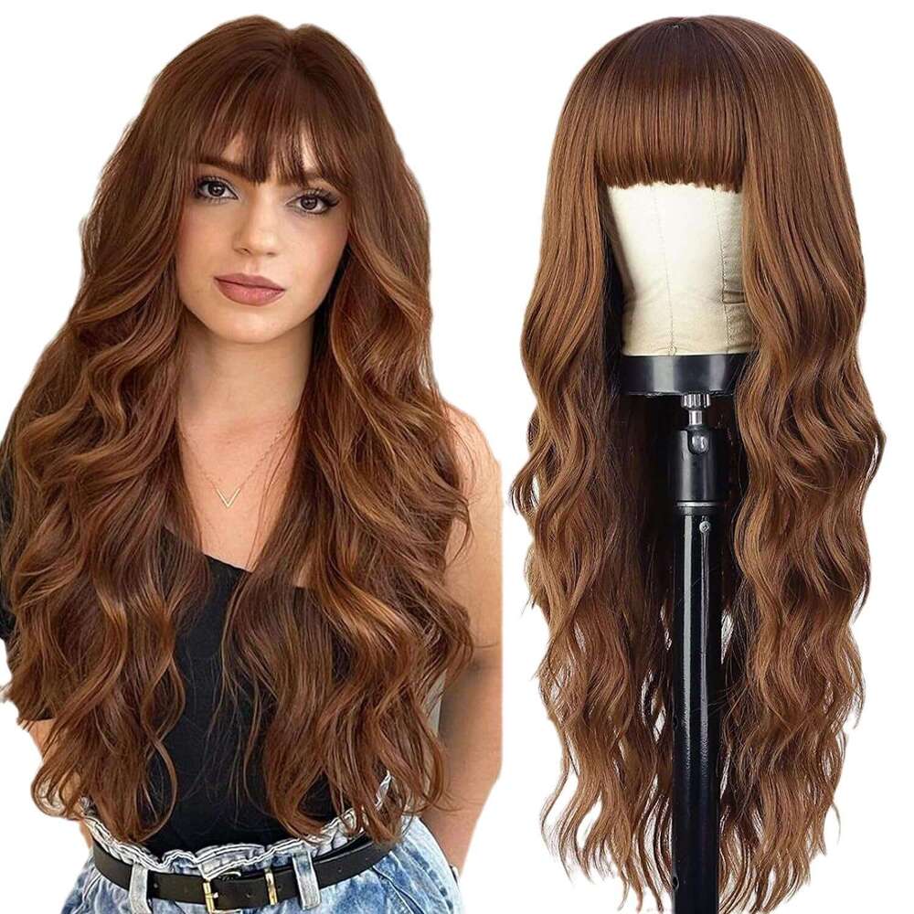 Temu Hot Selling For Women Black Gradient White Bangs Big Waves Long Curly Hair High Temperature Fiber Full Wig