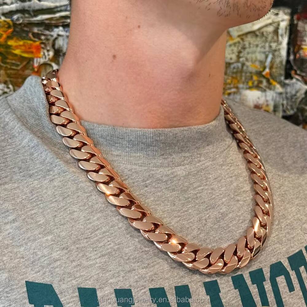 Customized Trend Heavy Weight Rose Gold 20MM 22MM 24MM Miami Cuban Lidynamic Solid Silver Plate Chain Moissanite Lock Cuban Chain Necklace