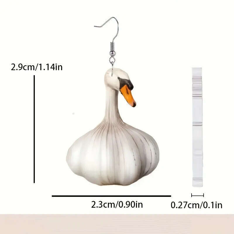 Novelty Garlic Goose Dangle Earrings - Creative Animal - Vegetable Fusion Funny Ear Jewelry New Funny Creative Garlic Duck for Women Fashion Animal Ea