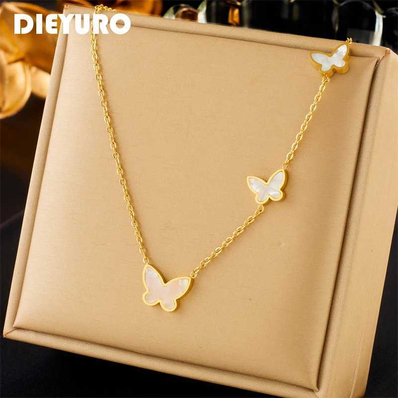 DIEYURO 316L Stainless Steel Butterfly Pendant Necklace For Women Girl New Trend Clavicle Chain Nonfading Jewelry Gifts Collier V251022