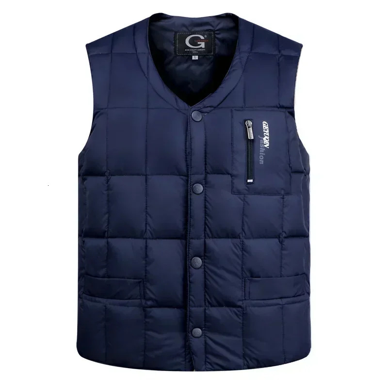 Lightweight Duck Down Warm Vest for Men Winter Vneck Sleeveless Warm Jacket Male Button Down Vest Coat Fashion Casual Waistcoat 251016
