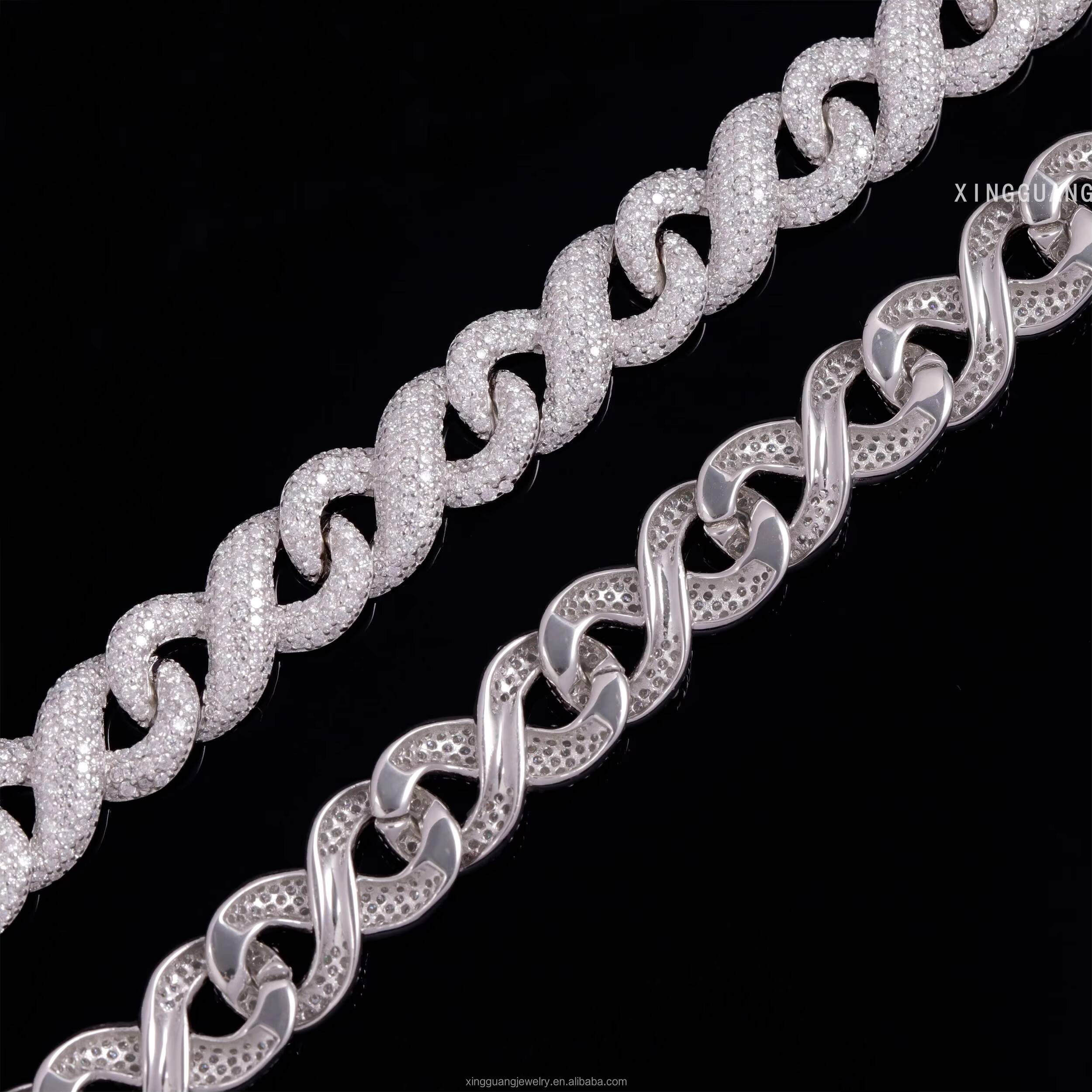 High Quality Hip Hop Jewelry 10mm 13mm 15mm Men Fashion Necklaces 925 Silver Iced Out Moissanite Infinite Cuban Lidynamic Chain