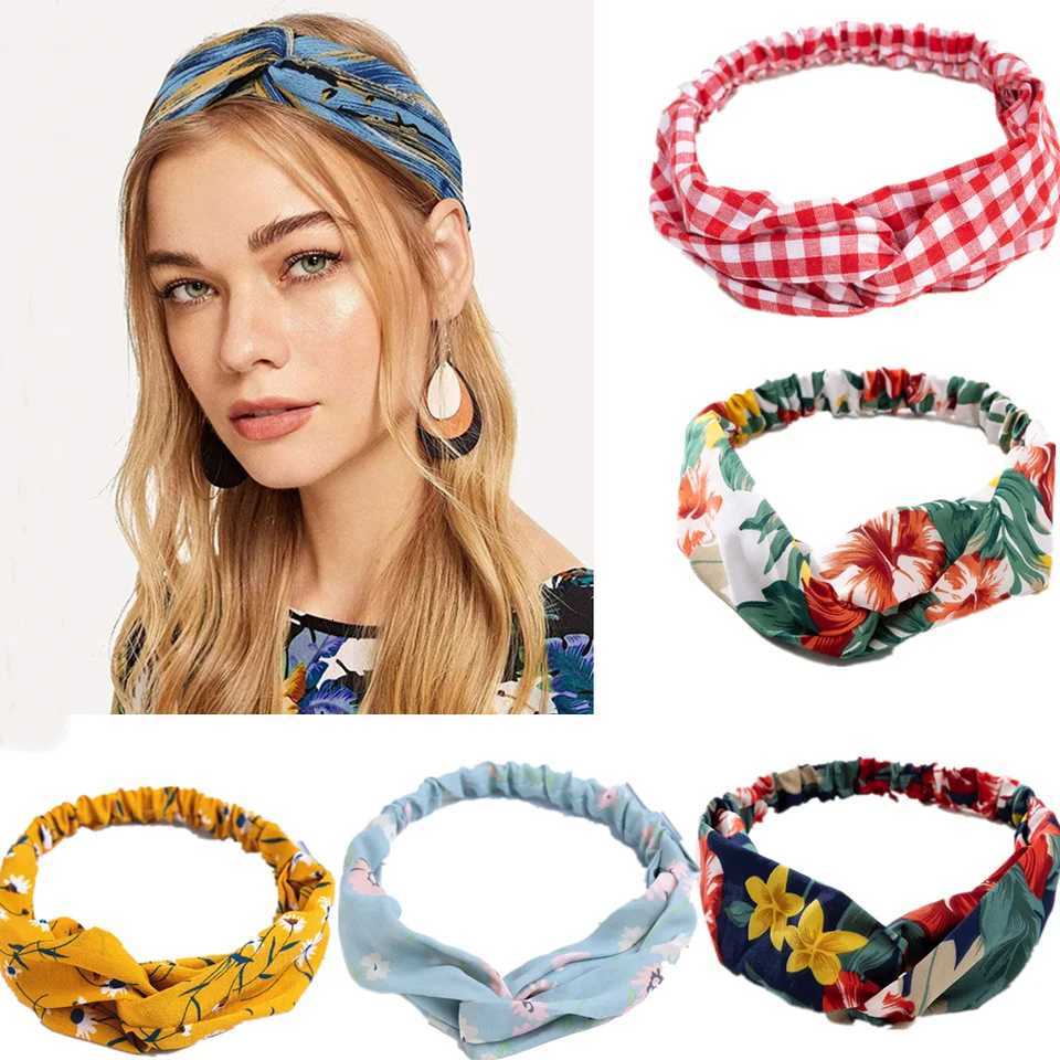 Fashion Women Girls Summer Bohemian Hair Bands Print Headbands Vintage Cross Turban Bandage Bandanas HairBands Hair Accessories V251022