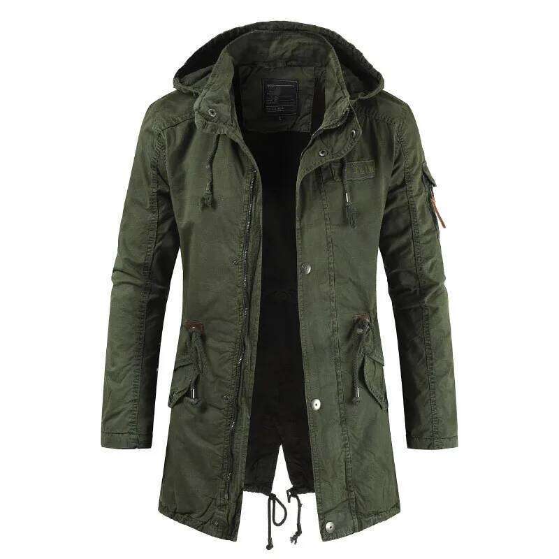 New Jackets Hooded Trench Outerwear Casual Solid Outdoor Coat Military Windbreaker Fashion Windproof Jacket Mens Clothing