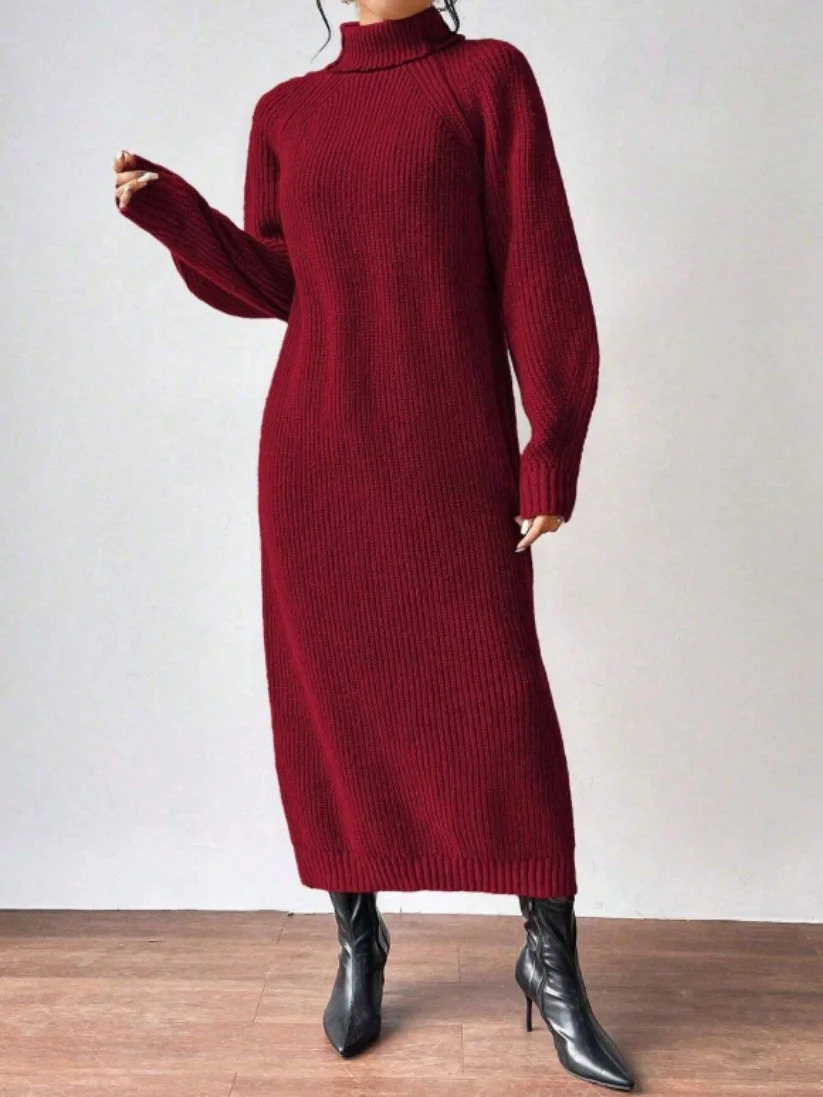 2025 Winter Knit Dresse Turtleneck Straight Long Dress Autumn Solid Full Sleeve Thick Casual Vestidos Basis Lady 251016