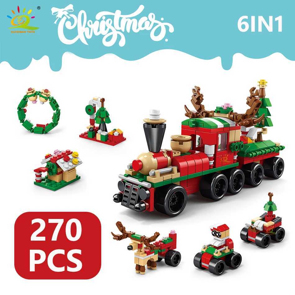 HUIQIBAO 6IN1 Christmas Elk Deer Santa Claus Building Blocks City Snow House Xmas Tree Bricks Set Toys for Children Kids Gift J251022