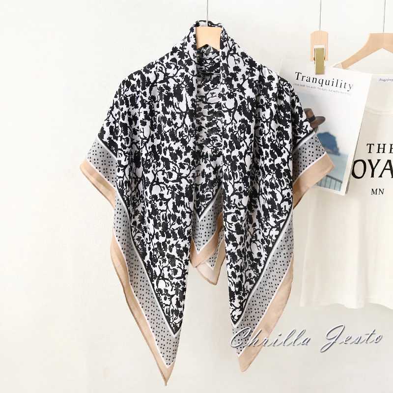 Autumn Winter Fashion Floral Dot Printed Cotton Feeling 110cm Square Travel Beach Shawl Women Hijab Scarf J251118