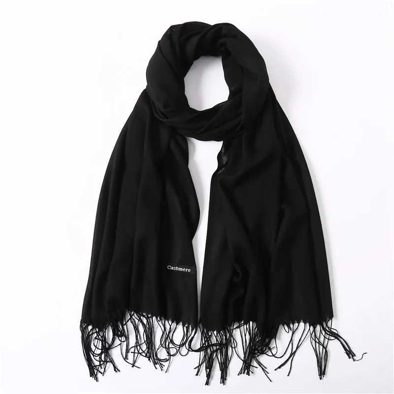 2024 Fashion Solid Color Women Thin Tassel Long Scarf Hijabs Lady Shawls Cashmere Like Hijabs Scarves Wraps J251129
