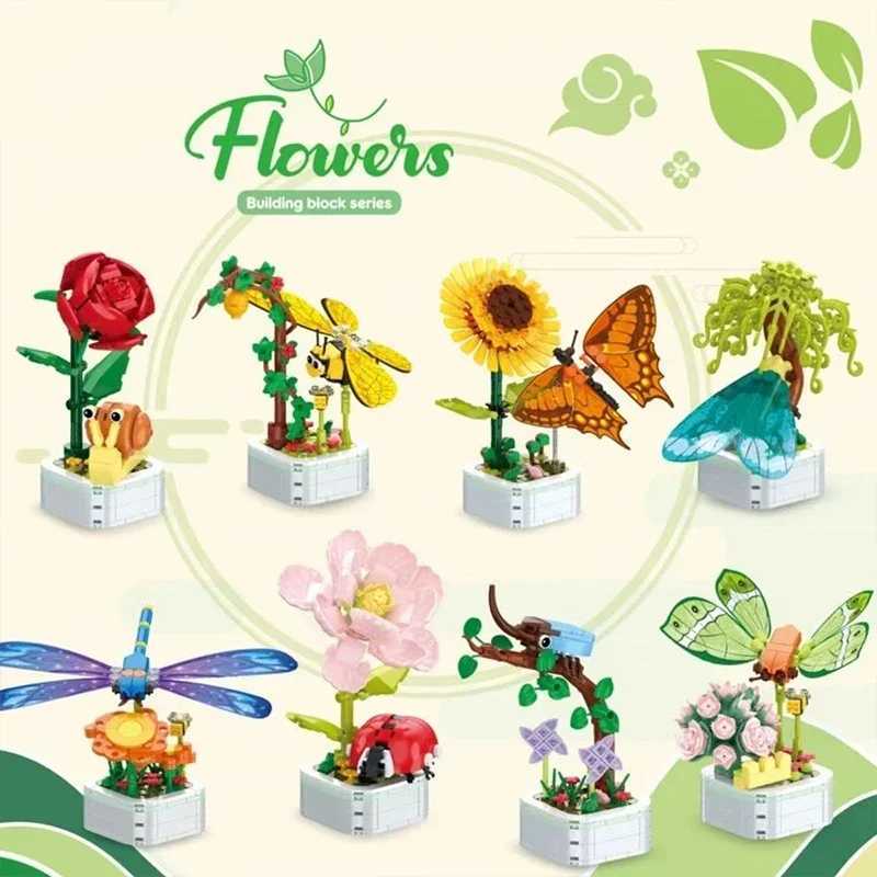 Insect Flower Building Blocks Creative Insect Succulent Bouquet Ornament Interior Decoration Children Adult DIY Assemble Toys J251022