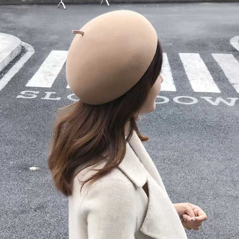 Autumn Winter Hard Top Berets 100 Wool British Style Vintage Pillbox Hat Threedimensional Painter Mushroom Womens Kepi Cap J251022