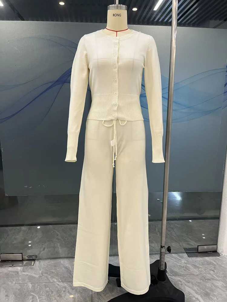 Tornova 2025 Fall Winter Knitted Suit Solid Cardigan Top Womens O neck Knitted Sweater Straight Trousers Two Piece Set CasualT251022