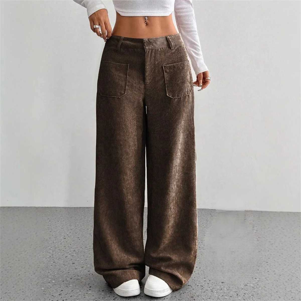 Women Autumn Winter Corduroy Pant Fashion Retro New In Wide Leg Trousers Lady Casual High Waist Solid Pants Street Chic ClothesT251022