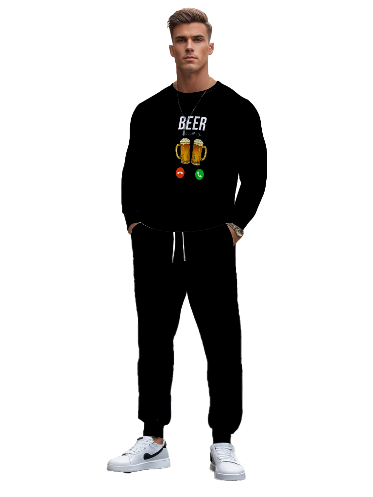 Men's Brown Knitted Cotton Blend Long Sleeve Round Neck Sweatshirt Ankle-Length Casual Outdoor Comfortable T-Shirt - YLWY00186