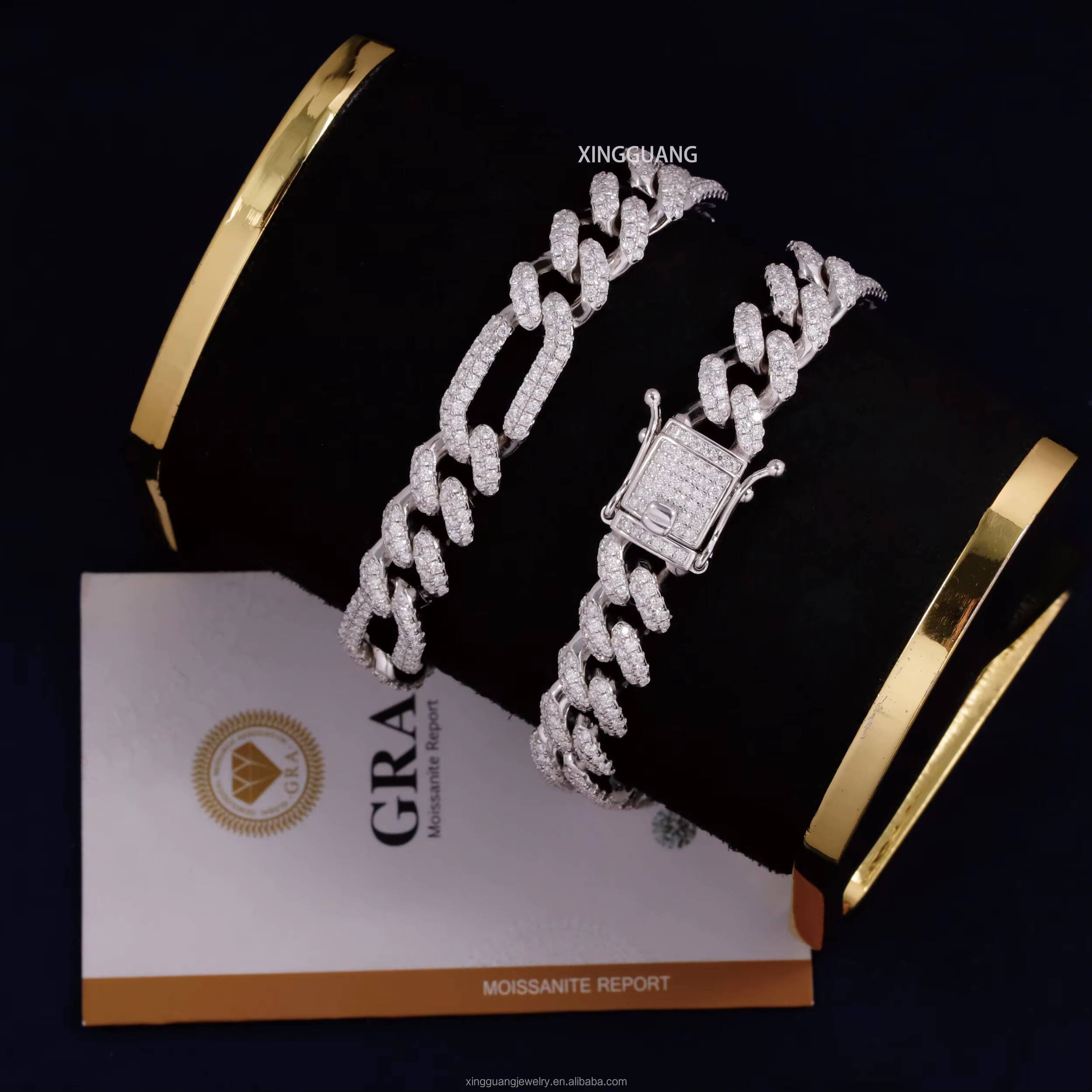 New Arrival 10MM 12MM Wide Figaro Style Bracelet 2Rows VVS Moissanite Diamonds S925 Sterling Silver Cuban Lidynamics Bracelet Jewelry