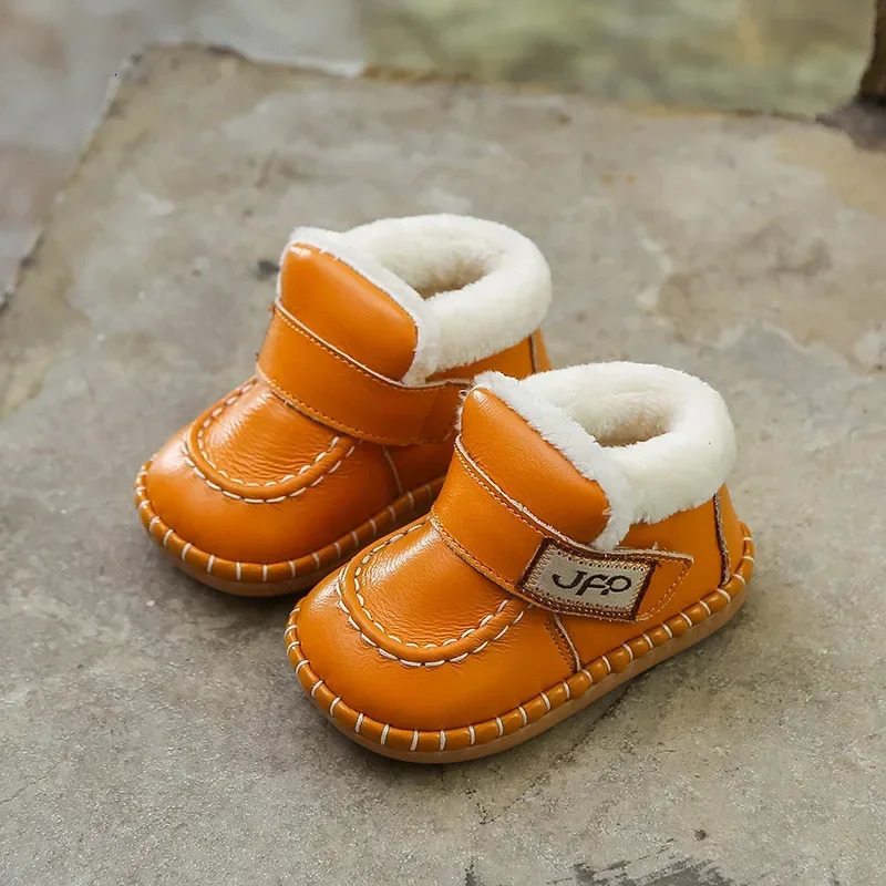 Autumn Winter Baby Girls Boys Genuine Leather Snow Boots Warm Plush Outdoor Infant Toddler Shoes Soft Bottom Kids Children 251022