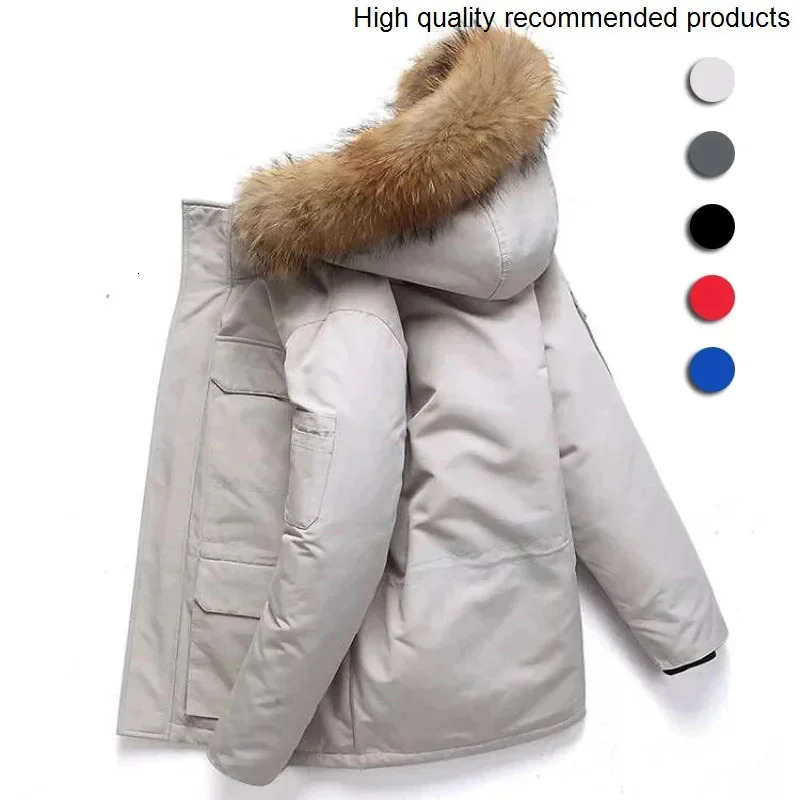Collar White Duck Down Fur Winter Jacket Men Windproof Hooded Thicken Multipocket Down Coat Male Keep Warm 30 Degree Parkas 251020