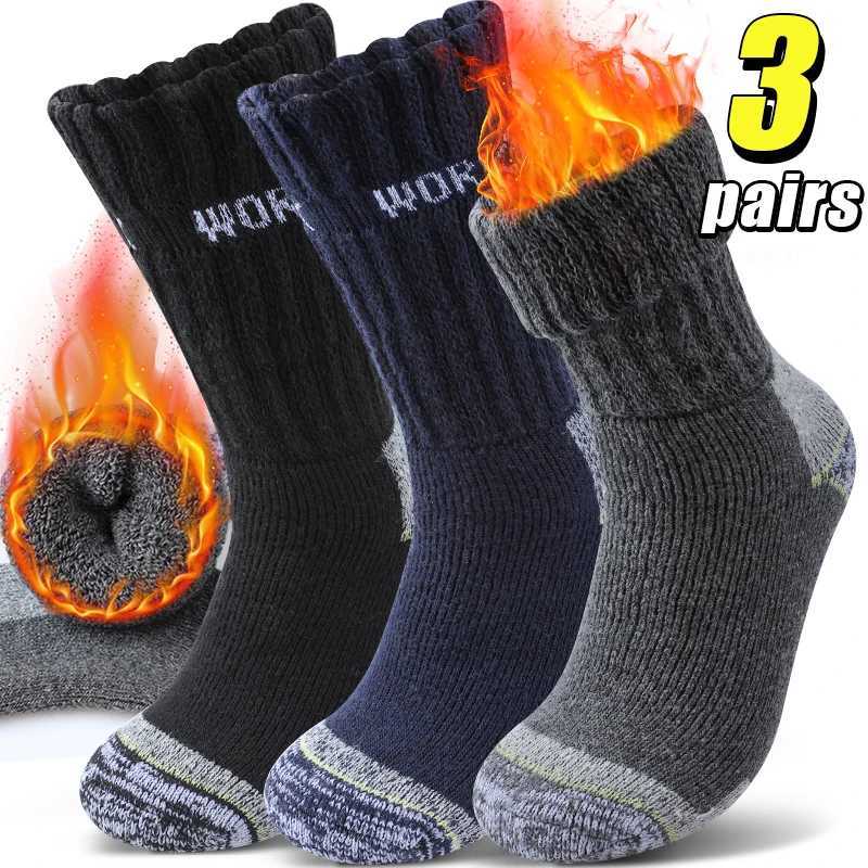 3Pairs Thicken Winter Socks for Men Thermal Soft Work Mid Calf Socks Warm Comfortable Home Socks Sports W251022