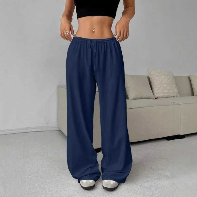 European American Clothing Solid Color Trousers Elastic Waist Tie Wide Leg Casual PantsT251022