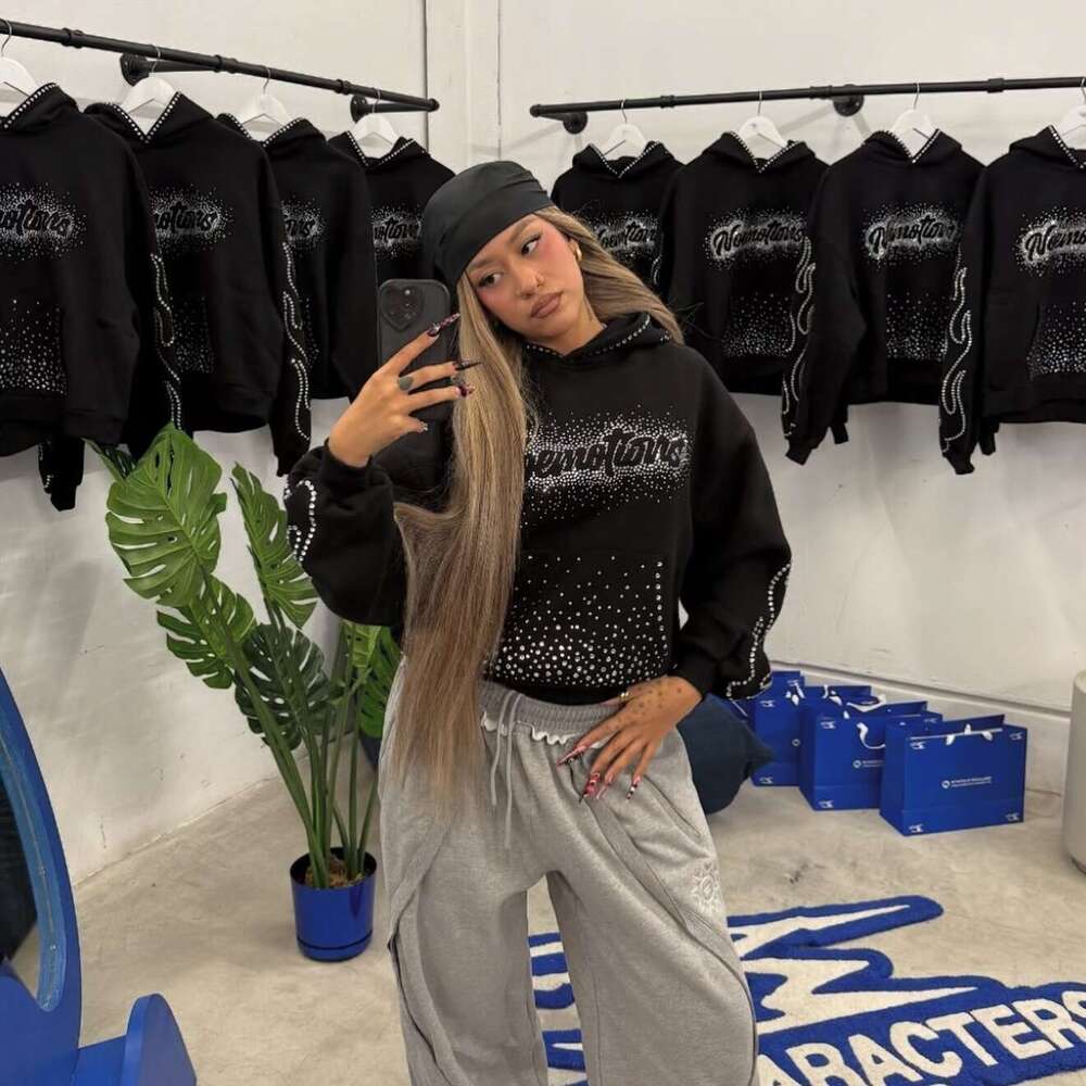 2025 American Ins Personalized Letter Rhinestone Print Couple Matching Street Style Trendy Loose Sweatshirt