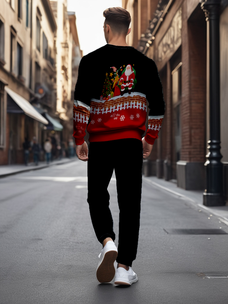 Men's Brown Knitted Cotton Blend Long Sleeve Round Neck Sweatshirt Ankle-Length Casual Outdoor Comfortable T-Shirt - YLWY00191