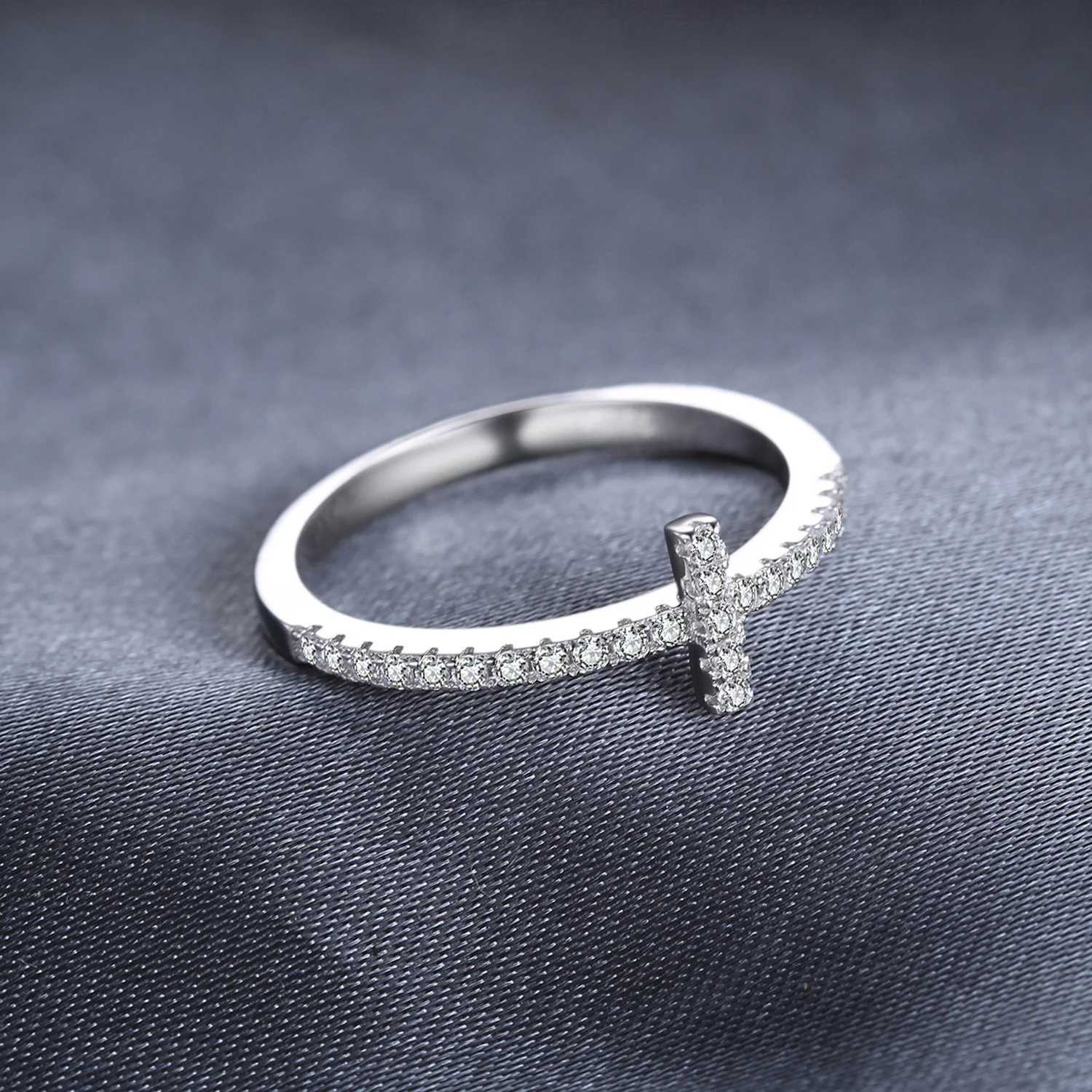 Luxcury Elegance: Elegant Ladies' Bridal 925 Silver Band with Sideway Cross Emblem by Jewelerypalace Collection J251021