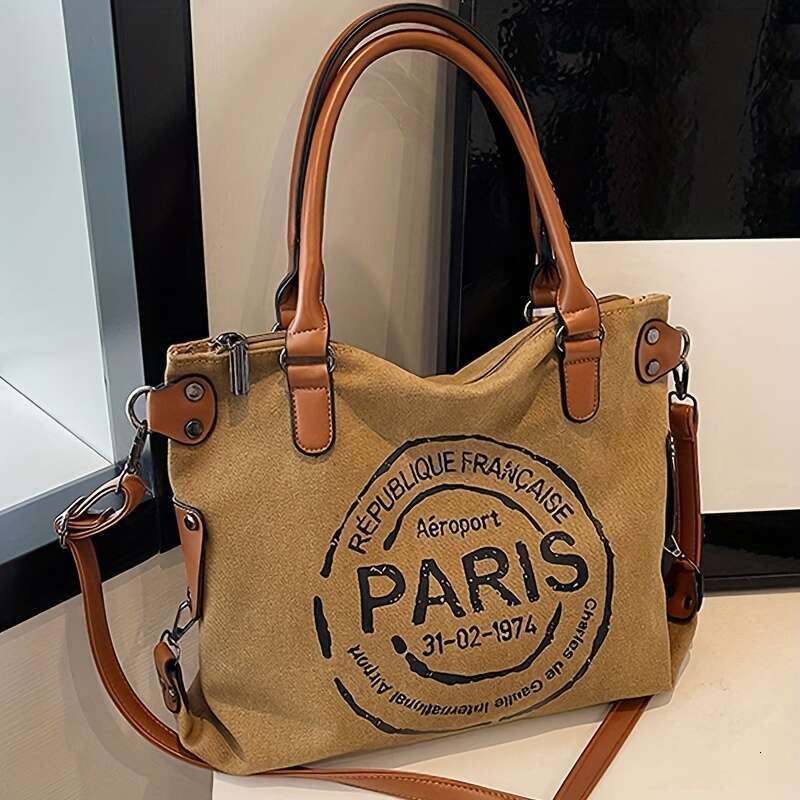 Vintage Paris Shoulder Bag, Retro Crossbody Bag Removable Strap, Lightweight Casual Fashion Tote For High School And College Students, Daily Commute W