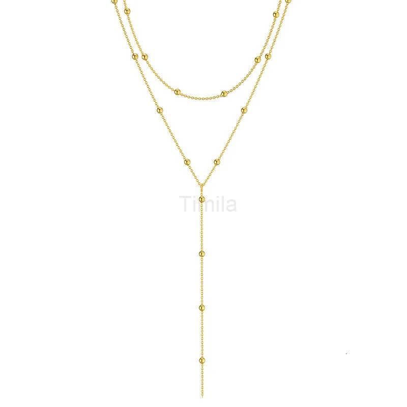 FTCY Simple Double Layered Long Tassel Chain Necklaces for Women Metal Geometric Bead Choker Necklace Womens Jewelry U251022