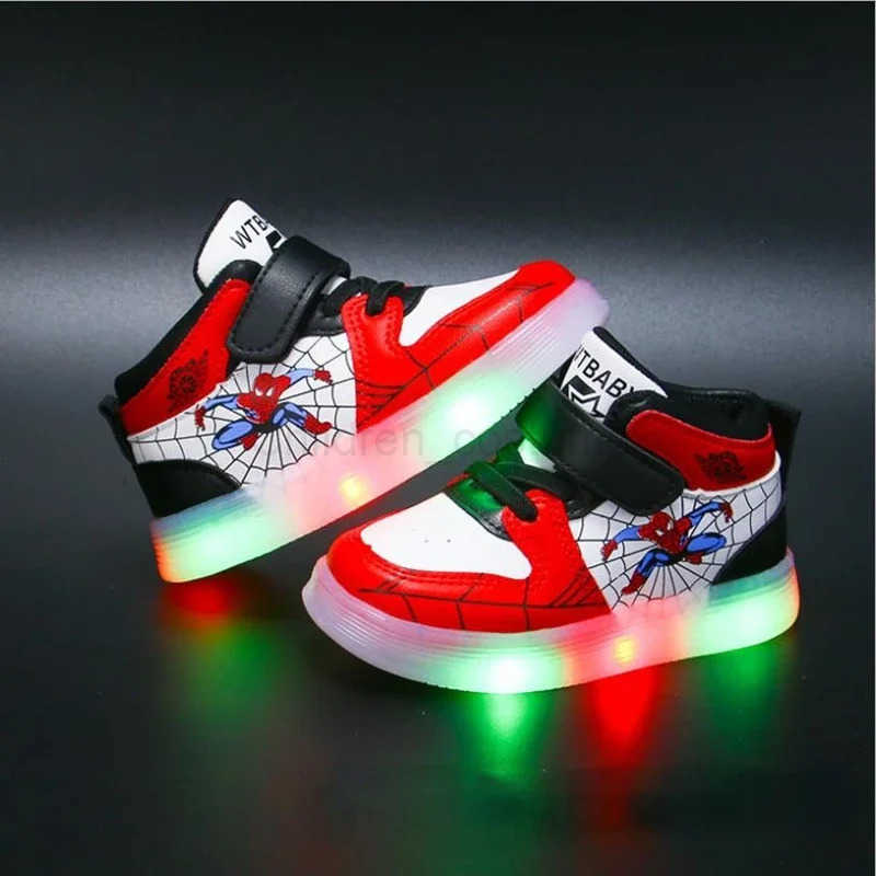 Disney Childrens Led Light Shoes Fashion Aoger Spiderman Boys Sneakers Girls Cartton Casual Shoes Breathable Kids Sport Shoes H2510221