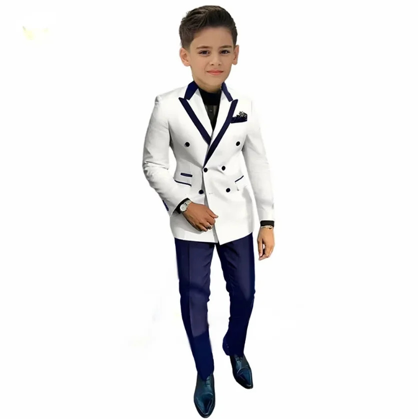 White Boy Suits Elegant Fashion Performance Formal Activities Child Outfits Boy Double Breasted Blazer Pants 2 Pcs 2 to 16 Years 251021