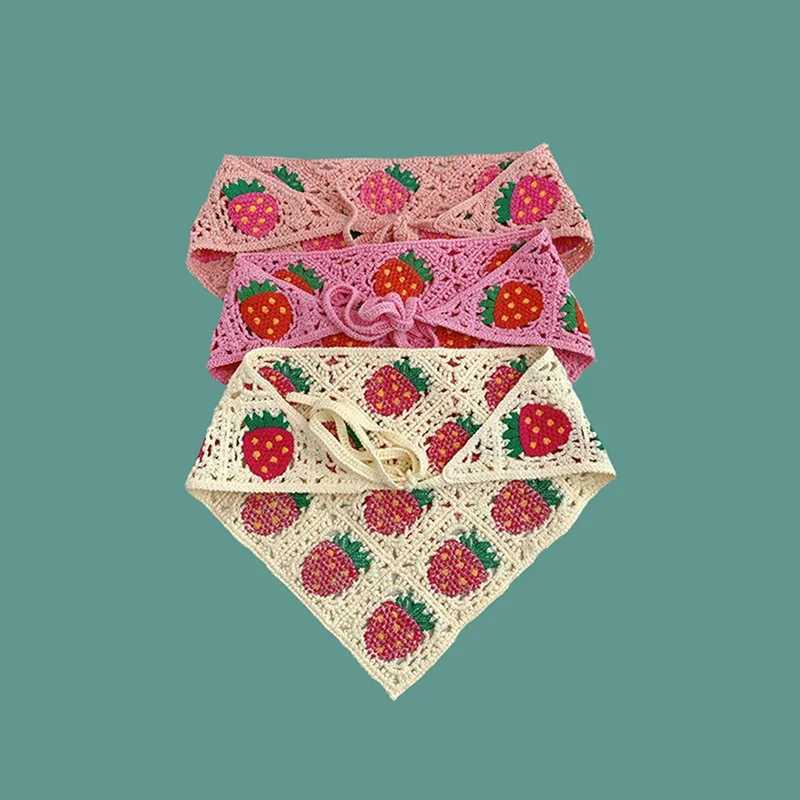 Korean Sweet Cute Handmade Crochet Hollow Triangle Headband Towel Women Spring and Summer Travel Literary Photo Hair Scarf V251022