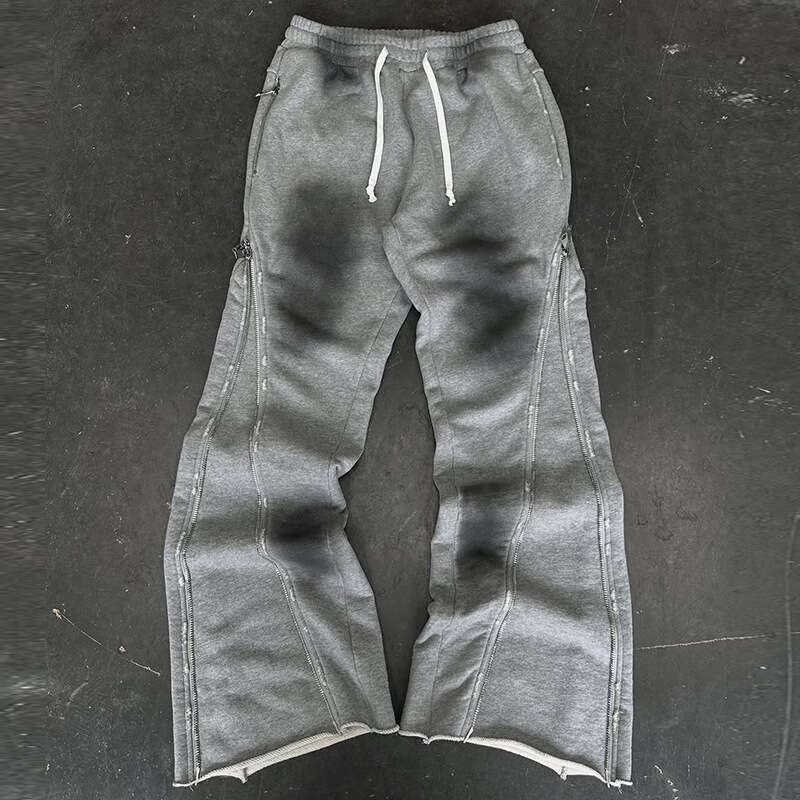 Early Spring New Long Pants Heavy Knit Zipper Design Street Style Niche Fashion Vintage Unisex Threaded